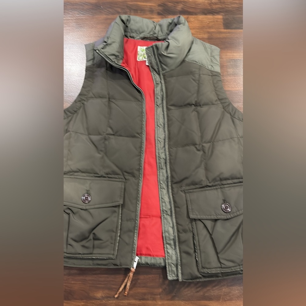 Eddie Bauer Olive Green Vest with Red Lining